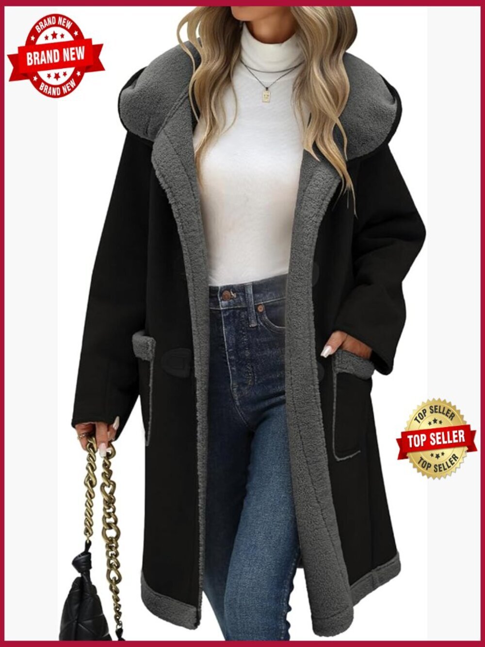 Women's Faux Suede Coat Sherpa-lined Oversize Hooded Toggle Jacket